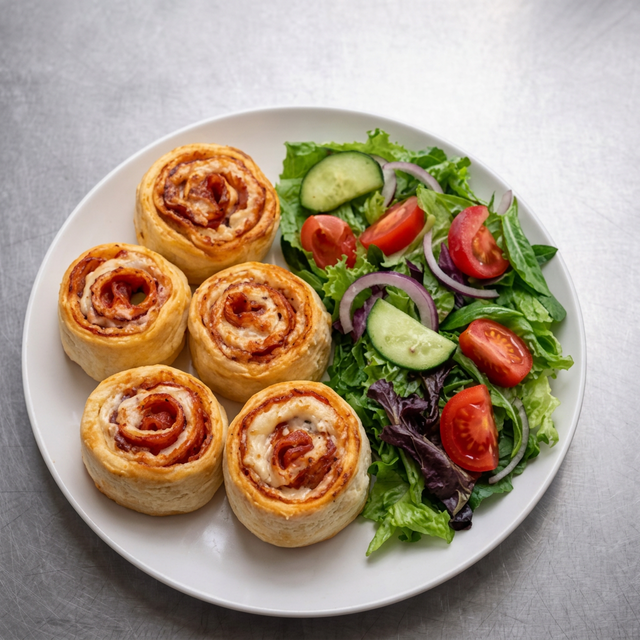 4 Pepperoni Pinwheel Rolls, Salad & Drink Lunch Special.